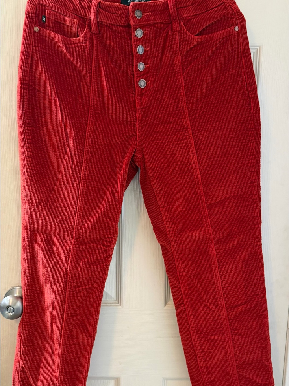 Judy Blue Red Corduroy High-Rise Button-Front Jeans
